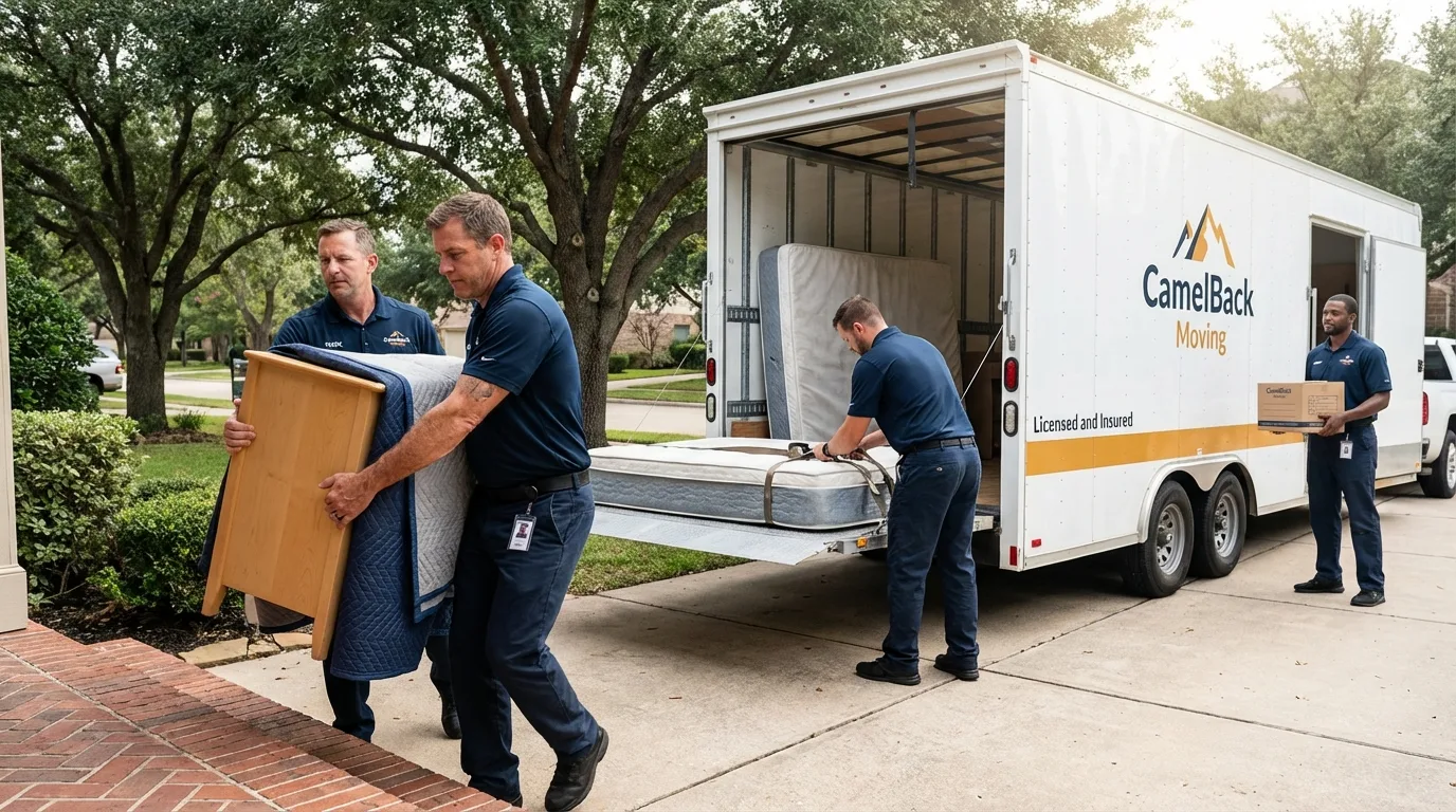 Crew loading residential truck for cross-state move from Afton, WY