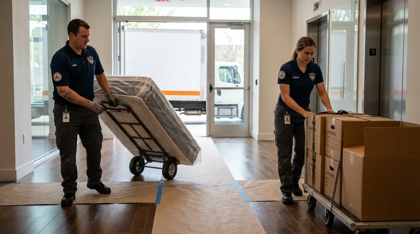 Professional apartment movers loading elevator in Afton, WY