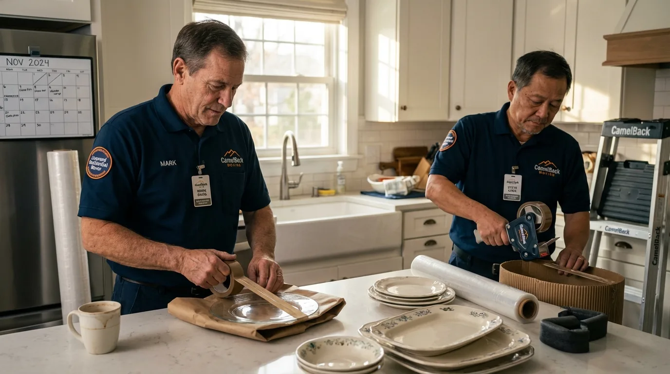 Professional crew packing kitchen dishware in Afton, WY