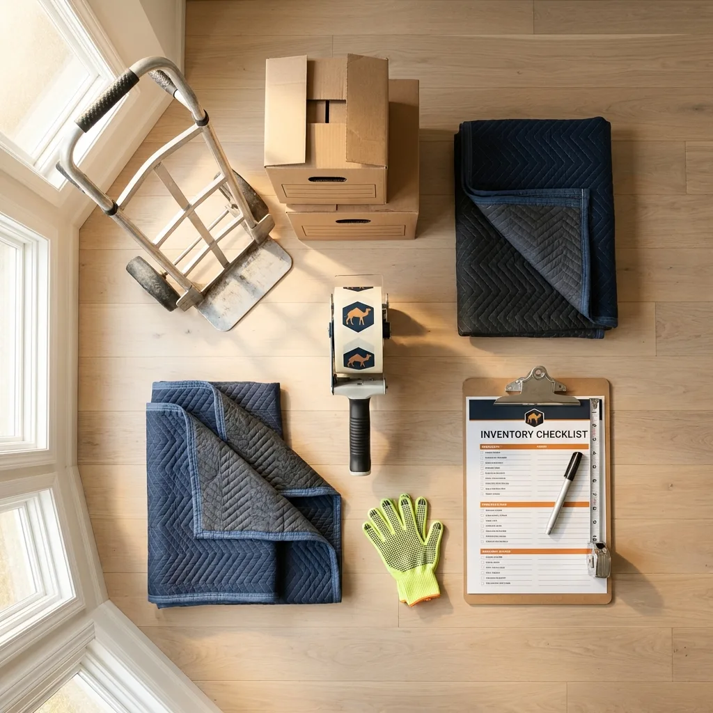 Professional moving supplies and packing materials layout for Afton residential relocations